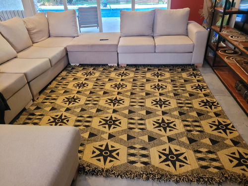 Alfombra Telar Lana Estrella 230x230 Cm Ancho 230 Cm Color Negro Diseño De La Tela Geométrica Largo 230 Cm