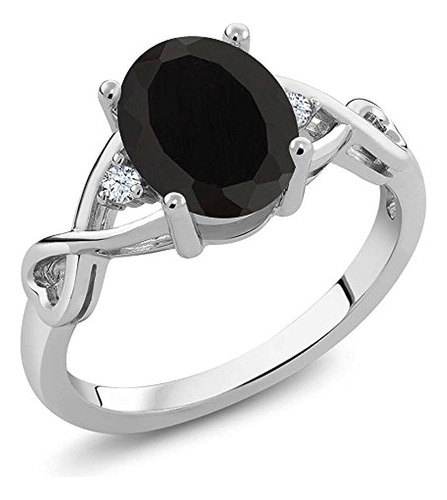 Gem Stone Anillo Plata 925 Con Onix Negro Y Topacio Blanco P