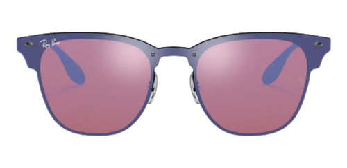 Anteojos de sol Ray-Ban Clubmaster Blaze Standard con marco de metal color matte black, lente violet/blue de plástico espejada, varilla matte black de metal - RB3576N