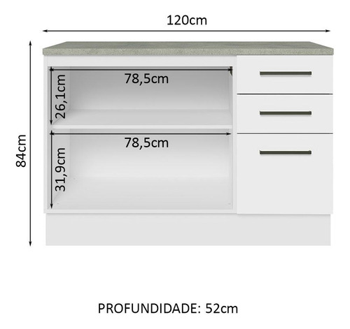 Gabinete Bajo Bufetera Madesa Agata 120cm Con Encimera Bb 02 Color Blanco