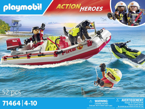 Bloques Playmobil Barco De Bomberos Con Aqua Scooter 70305