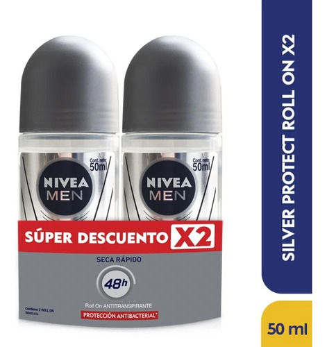 Desodorante Nivea Roll On Hombre 50 Ml X2 Black Y White