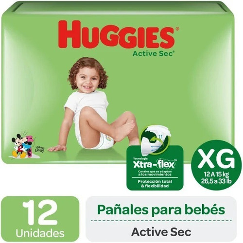 (28x2) 56 Uds Pañdales Huggies Active Sec Unisex Talla Xg