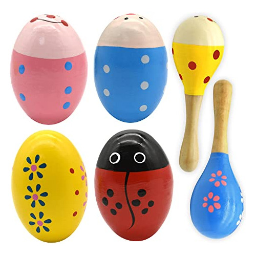 Juguetes De Madera Huevos, Maracas Niños, Agitadores D...