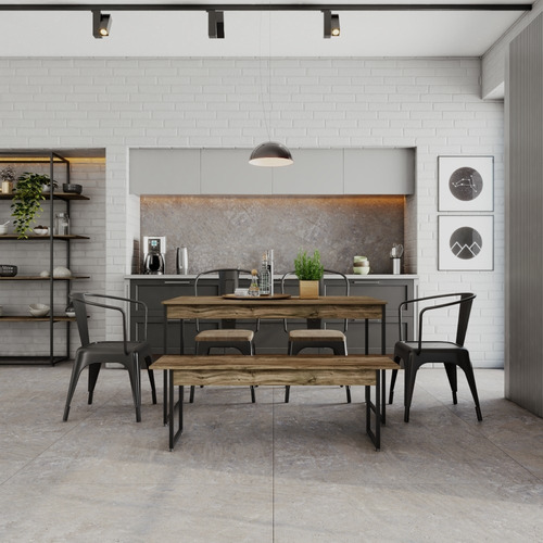 Mesa De Jantar Com 1 Banco Estilo Industrial Tub