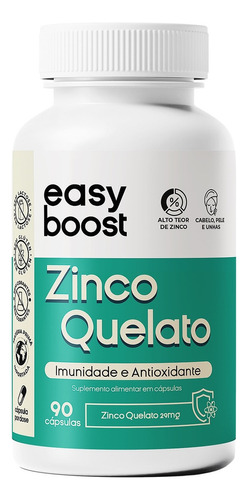 Zinco Quelato Easy Boost Bisglicinato 100% 29mg 90 Capsulas Sabor Neutro