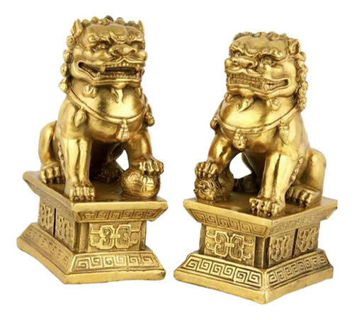 2 Figuras Decorativas De León Y Perro Fu, 9 Cm X 6 Cm X 16
