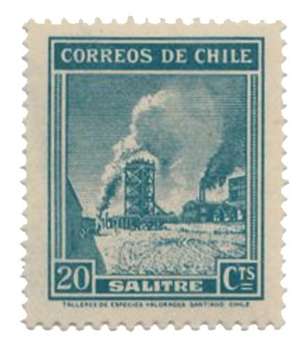 Antiguo Sello Correos De Chile 20 Cts Salitre Agosto 1938