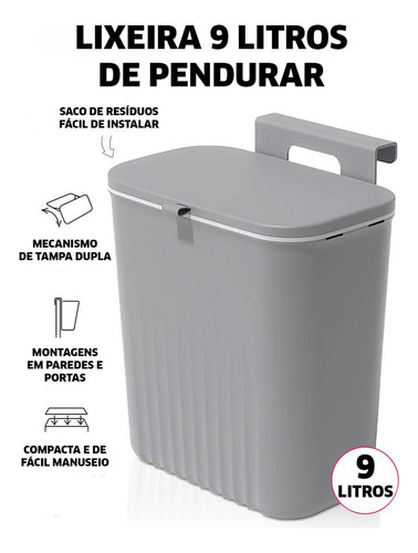 Lixeira Suspensa Com Suporte De Pendurar Cozinha 9 Litros