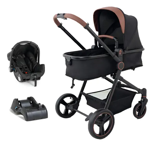 Carrinho Ivy Trio Black Com Bebê Conforto E Base Galzerano