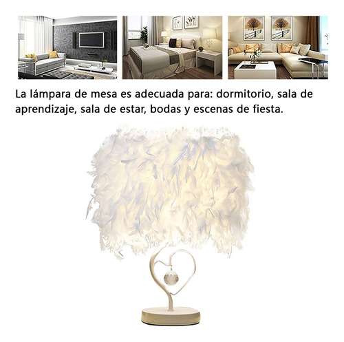 Lámpara De Noche De Mesa Plumas Con Foco Led Para Dormitorio