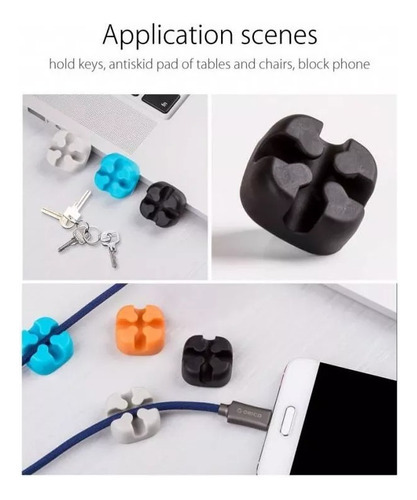 Kit 5 Organizadores Fios Cabos Multifuncional Silicone Color Cor Preto