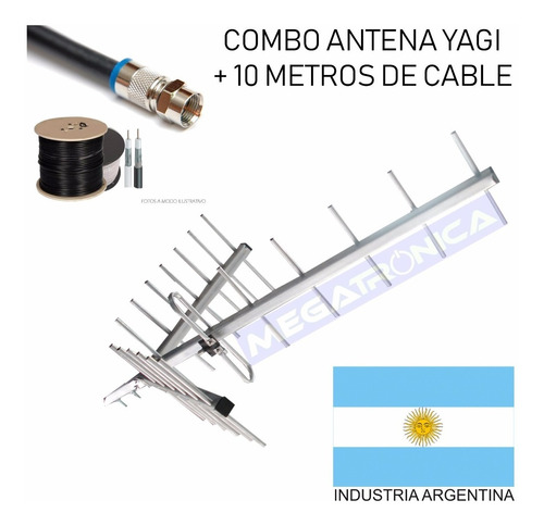 Kit Antena Hd Tda Yagi 14 Elementos + 10mt Cable Rg6 Armado