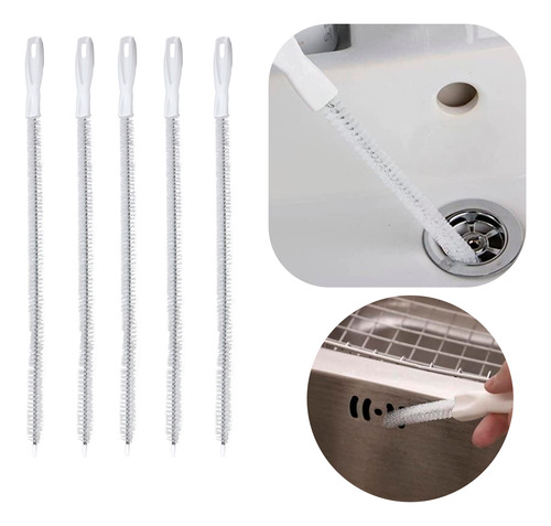 Pack De 5 Cepillos En Espiral Flexible Diler Para Limpieza De Desagües Drenaje De Tuberías Lavabo Dragado Color Blanco 45cm