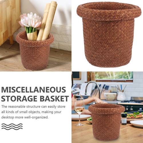 Cesta Tejida Con Flores, Cesta De Almacenamiento Tejida Con