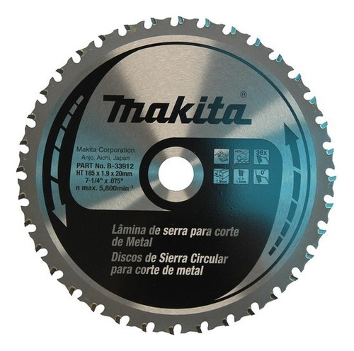 Hoja de sierra circular Makita B-33912 de 185 mm y 36 dientes, color plateado