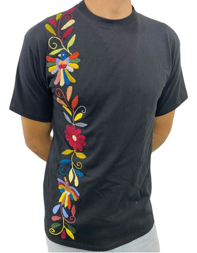 Playera Camiseta De Hombre Bordada Mexicana Mod. Tira Otomi