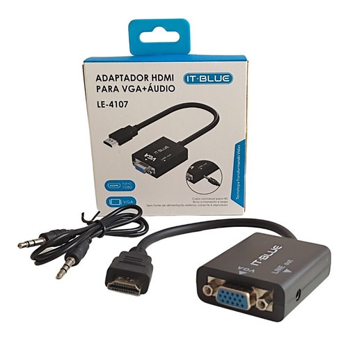 Cabo Adaptador Conversor Hdmi Para Vga Monitor Audio C/ P2