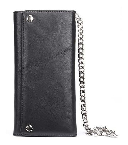 Hombres Genuine Cuero Trifold Wallet Con Cadena, Ksqm3