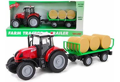 Vehiculo De Juguete - Toyland 37cm Red Tractor & Trailer Wit