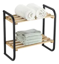 Comprar Toallero Repisa Organizador Doble Estante Madera Bambú Madera Bambú Y Negro