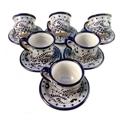 6 Tazas Y 6 Platos De Talavera Poblana Barroca 350ml #102