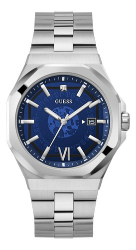 Reloj Para Hombre Guess Continental Color Plateado Gw0260g1 Color del fondo Azul 2