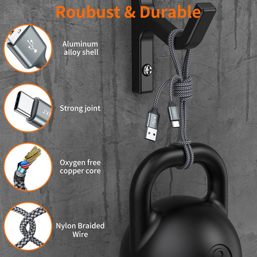 Cable Usb Tipo-c Jxmox, Trenzado Gris, De Carga Rapida, 2...