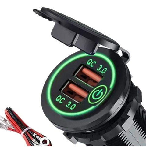 2 Tomada De Carregador De Carro Usb Duplo 12-24 V Luz Verde