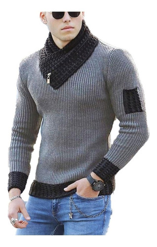 Bufanda Cuello Suéter Hombres Slim Fit Casual Jersey Cool