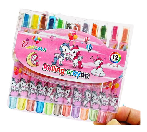 Set 12 Crayones Retráctil Girables Unicornio Kawaii