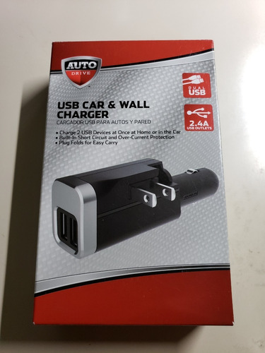 Imagen 1 de 8 de Cargador Auto Drive Usb Para Carro Y Enchufe De Pared, 2,4a