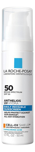 La Roche Posay Protector solar UV Hydra Anthelios - FPS 50 - 50 ml cell-OX Shield con ácido hialuronico 1.7 fl oz mantiene tu piel sana e hidratada.