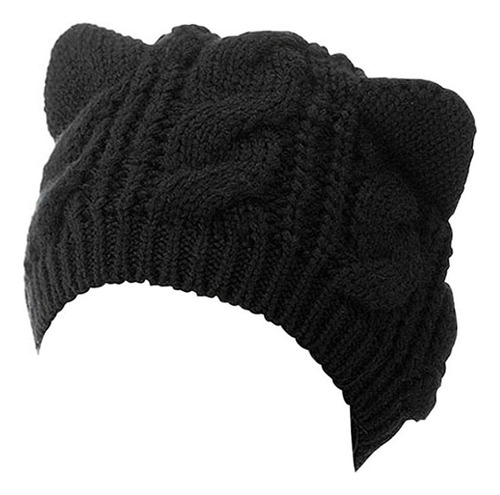 Gorro Para Mujer, Acrílico, Con Orejas De Gato, Tejido, Colo