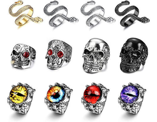 12 Anillos Góticos Punk Para Hombres Y Mujeres, Plata,...