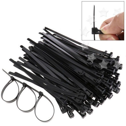 100pcs 8x200mm Cable Lazos Envolturas Negro Nylon Zip Cable 