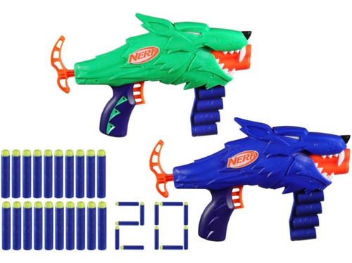 Lanzadores Wild Wolfpack Con 20 Dardos Multicolor X2 Nerf Multicolor