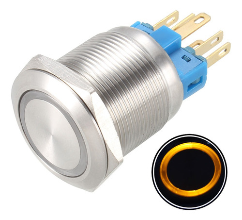 Boton Pulsador Metal Led Liso Con Retencion Zocalo 16mm 12v