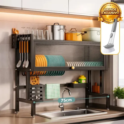 Escorredor De Louça Suspenso 75cm Armário Cor Preto + Escova Brinde Brielli Home