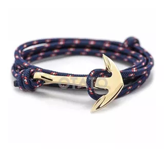 Pulsera Hombre Mujer De Soga - Dije Acero Dorado Modelo Ancla Náutica - Brazalete Hombre - Pulsera Ancla