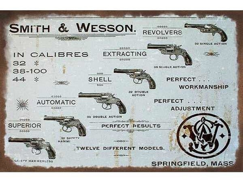Cartel Chapa Vintage Armas Colt Smith Wesson. Miden 30 X 20
