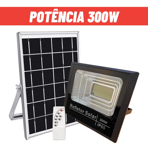 Refletor Solar Led 300w Alta Potência Campo Outdoor Vejá! Cor da carcaça Preto Cor da luz Branco-frio