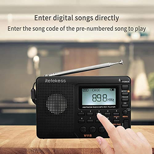 Imagen 3 de 7 de Retekess Radio Am/fm Reproduce Graba Mp3 Ranura Usb §