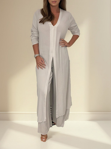 Conjunto De Camisa Con Cuello En V Y Pantalón Para Mujer