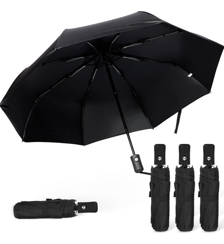 Paraguas Negro Plegable Automático Resistente Al Viento Lige
