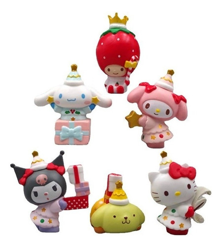 Set 6 Figuras Hello Kitty My Melody Kuromi Purin Juguete