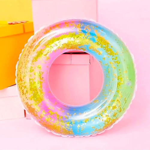Kit 2 Boia Com Glitter Piscina Praia Decoração Arco Iris