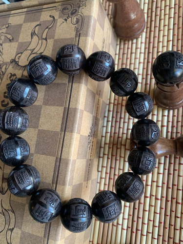 Nanmo Amitabha Pulsera Budista Tibetana Madera Negra 12mm Esferas 1.2 Cm 20.32 Cm