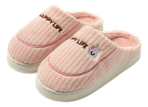 Zapatillas De Algodón Afelpado De Invierno Con Punta Redonda
