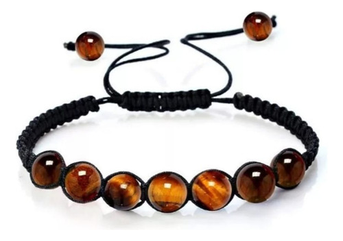 Pulsera Ojo De Tigre 6 Mm Ajustable Unisex Otorga Fortaleza